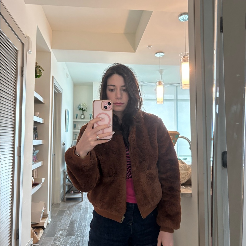 Cozy Faux Fur Teddy Jacket - Brown - Picture 2 of 3